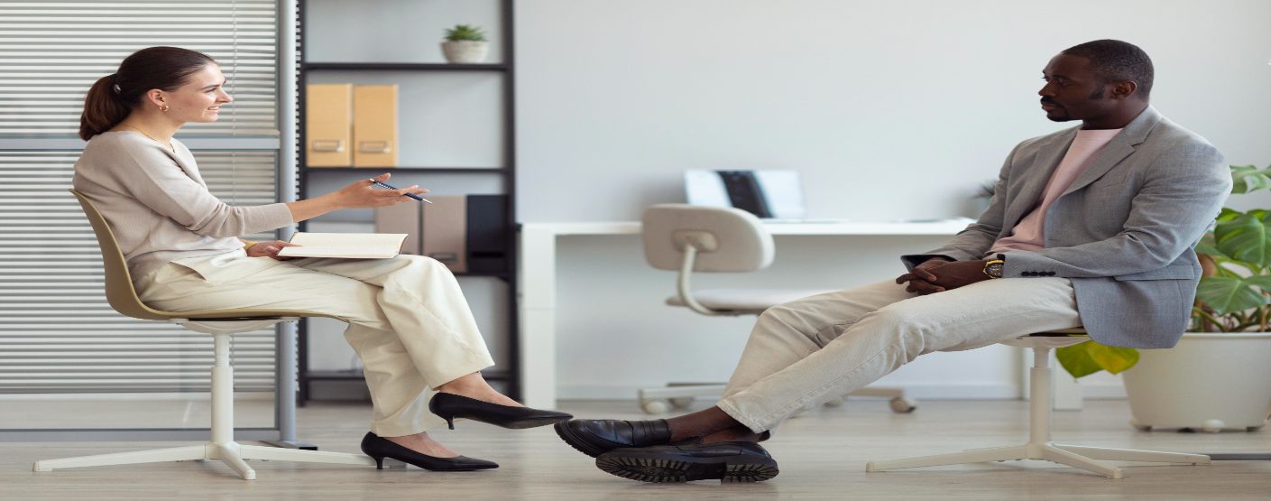 A private one-to-one counseling conversation